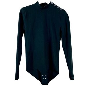 J. Crew Women's Bodysuit Black Cotton High Neck Button Long Sleeves Tee Size‎ S